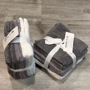 New w/ Tags Studio Belle Gray and White Wash Cloth Set- 2 Sets of 6 100% cotton
